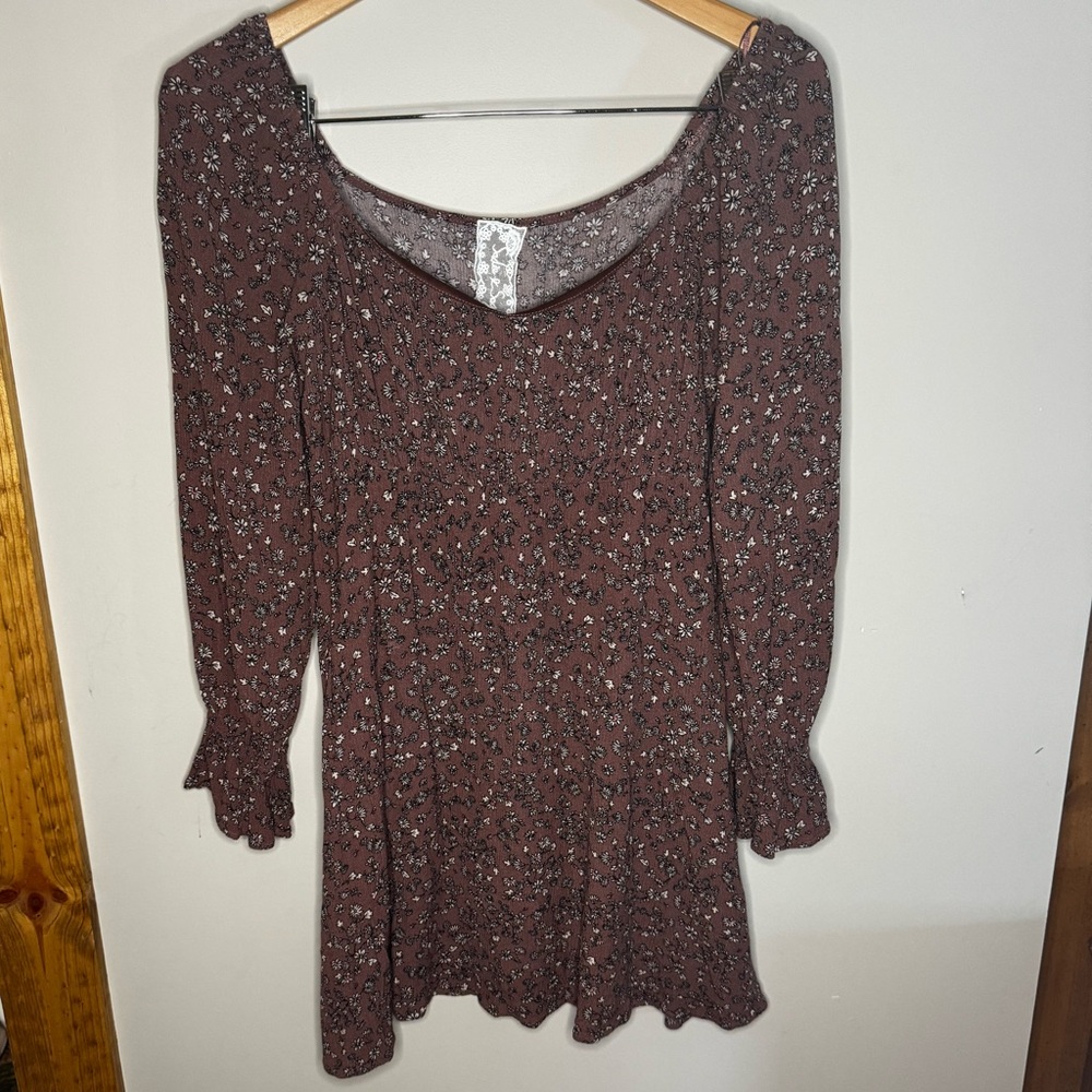Long Sleeve Mauve Floral Shirt Dress